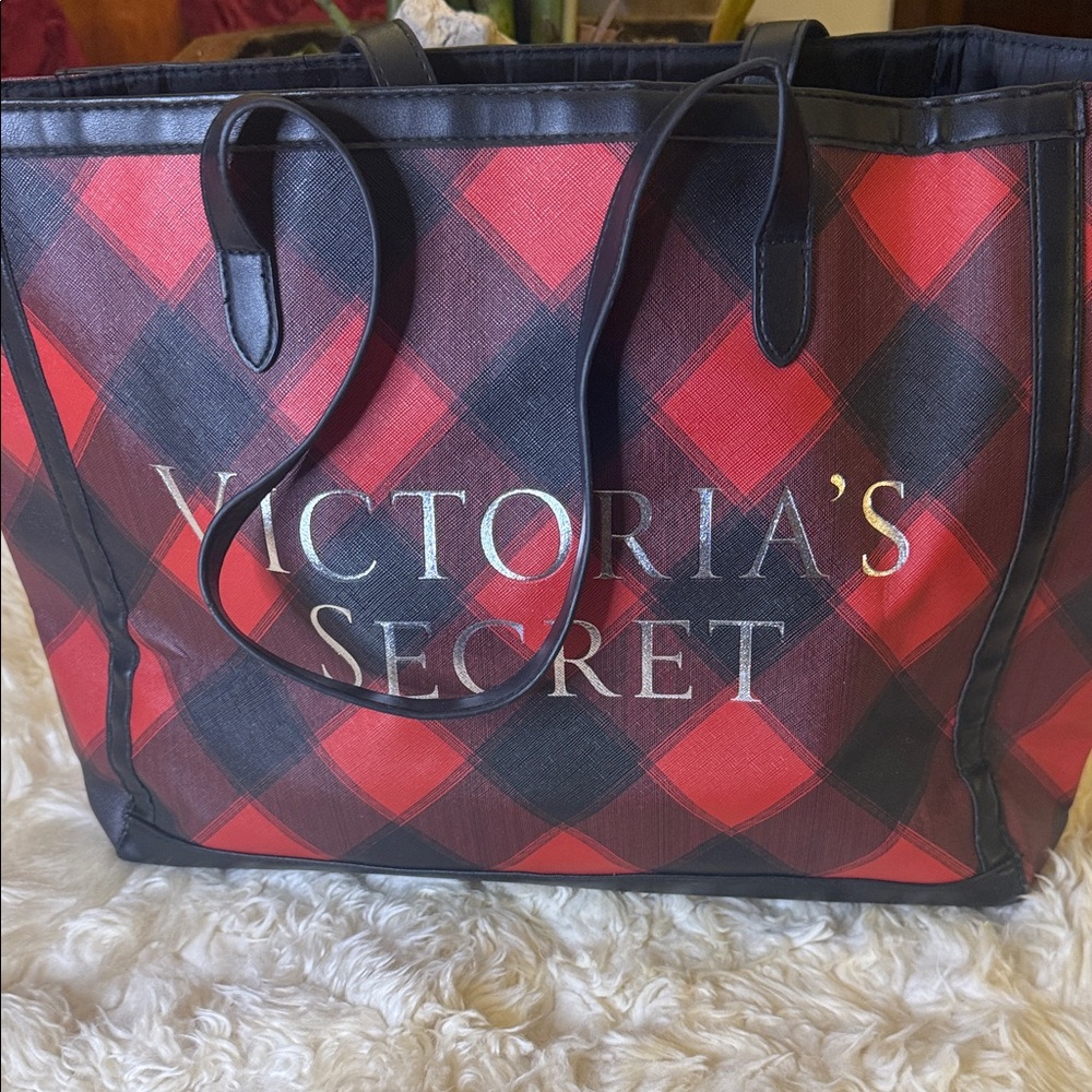 Victoria's Secret Red and Black Plaid Tote